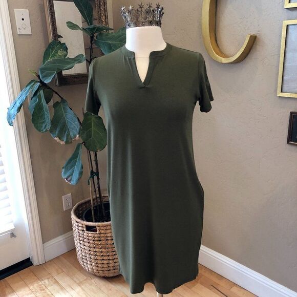 Eileen Fisher Olive Green Knit Jersey Dress Size XS - Picture 1 of 7
